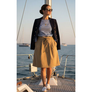 Loft Women's Size 10 A-Line Paper Bag Style Rope Belt Pleated Skirt in Mustard